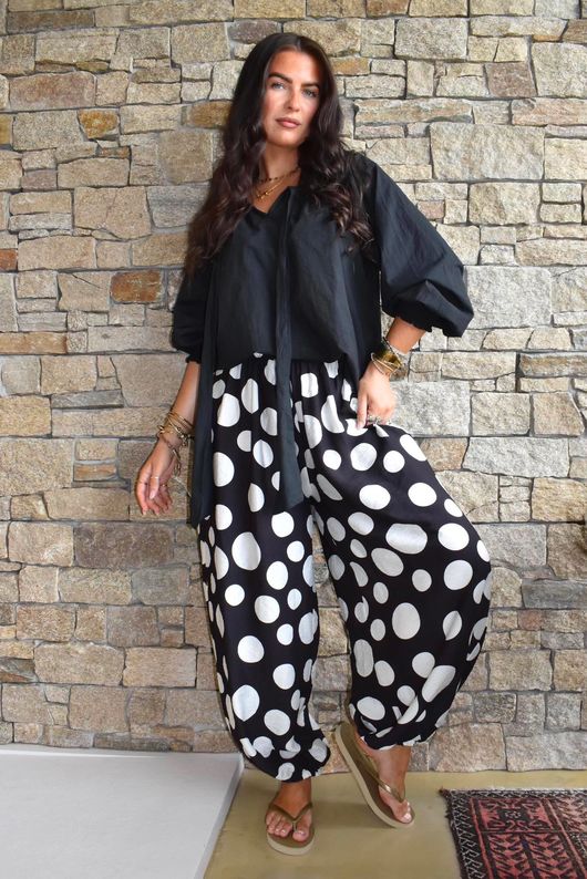 Basso Big Dot Balloon Cuff Pant Black & White